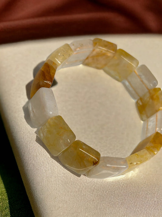 17MM Square Soft Bangle, Golden Healer Bracelet | Golden Healer Quartz crystal point beaded gemstone bracelet | Gift for Her, Gift for MOM