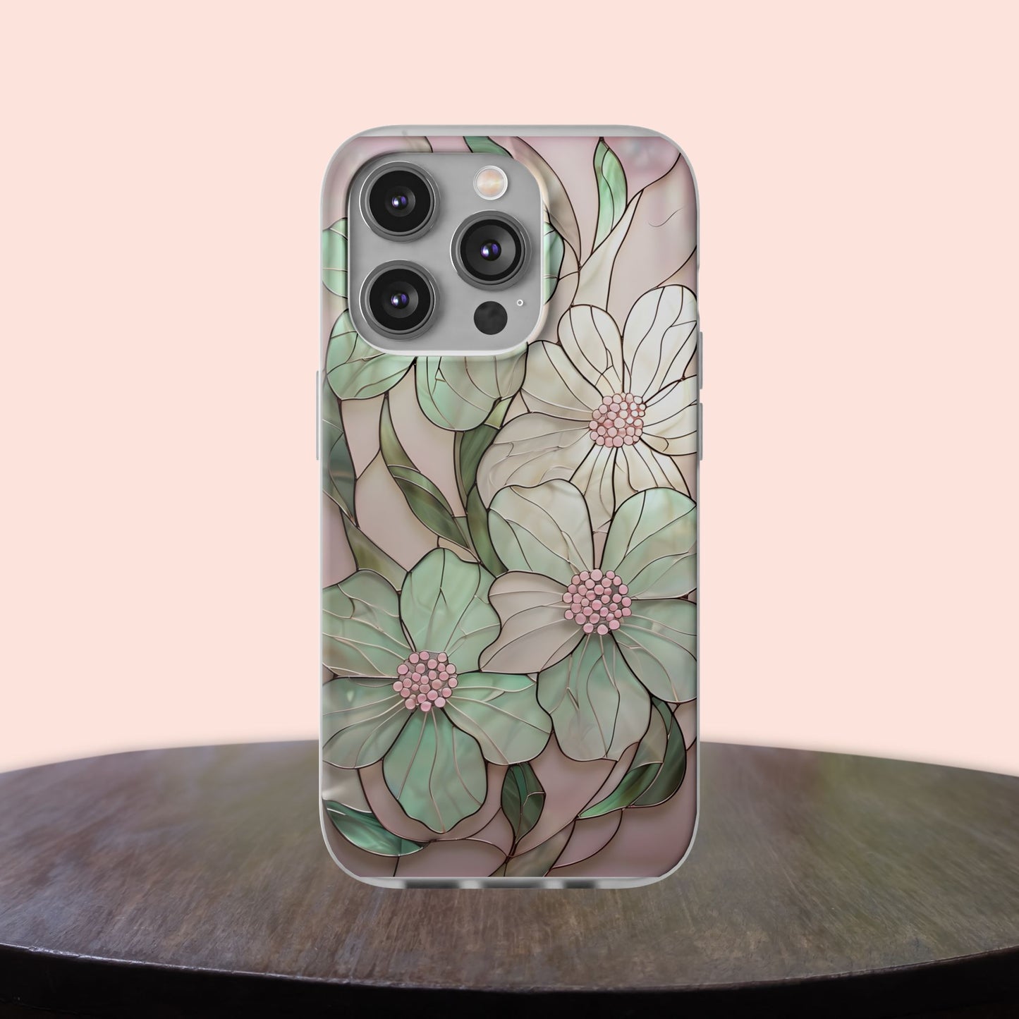 Flexi Cases, Phone Cover with Mosaic Flower in Pink and light green, Floral Phone Case, Flexible Phone Case, Flower Pattern Phone Cover,