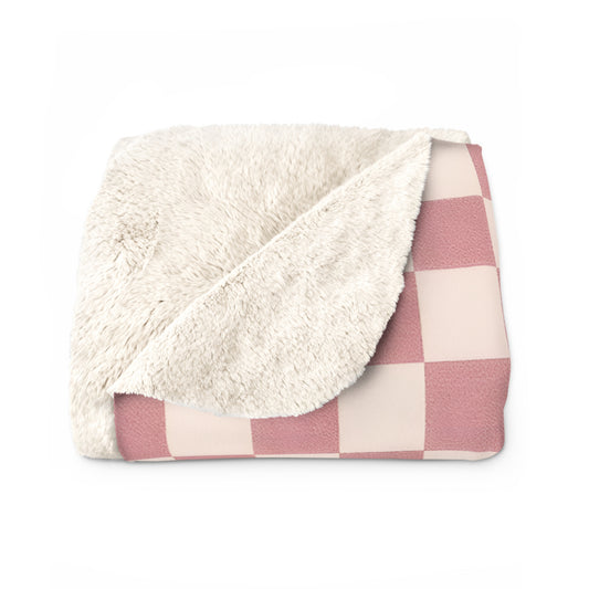Dusty Pink Checkerboard Sherpa Throw – Cozy Coquette & Danish Pastel Aesthetic Blanket