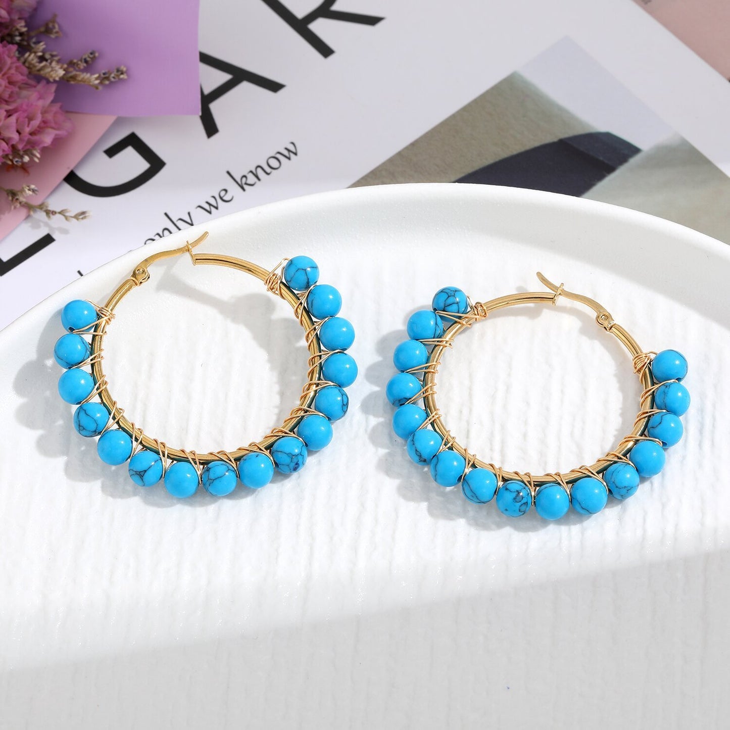 Natural Stone Stainless Steel Winding Earrings