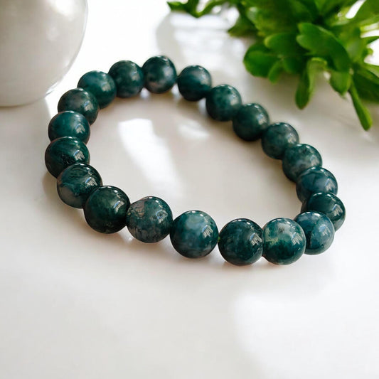 Natural Moss Agate Bracelet | Gemstone Beaded Jewelry | Premium Quality Bracelet | Gift for Him | Gift for Her | Stone