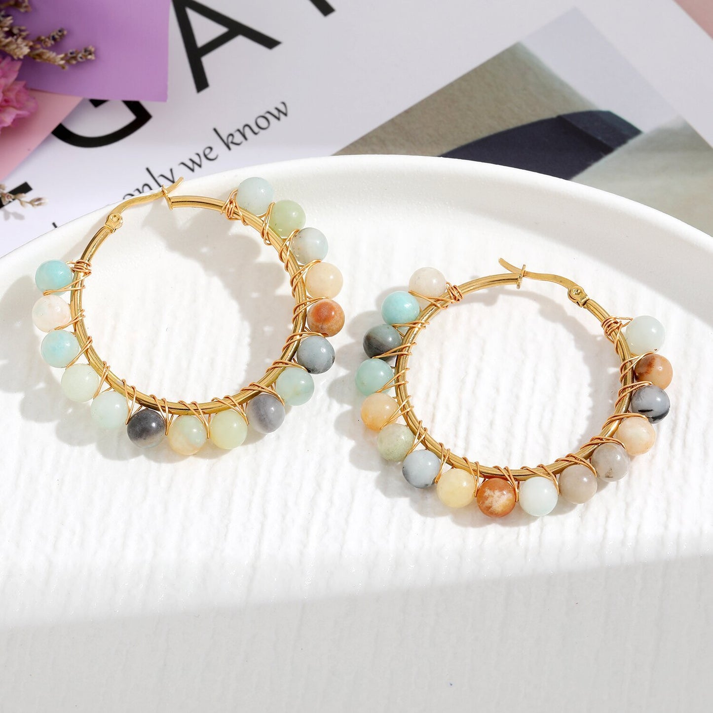 Natural Stone Stainless Steel Winding Earrings