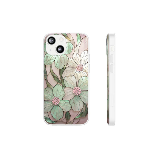 Flexi Cases, Phone Cover with Mosaic Flower in Pink and light green, Floral Phone Case, Flexible Phone Case, Flower Pattern Phone Cover,