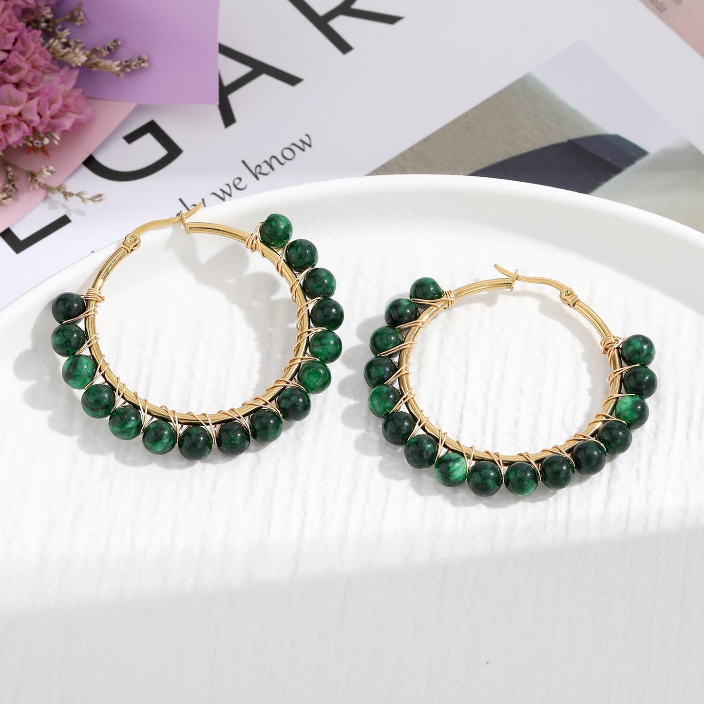 Natural Stone Stainless Steel Winding Earrings
