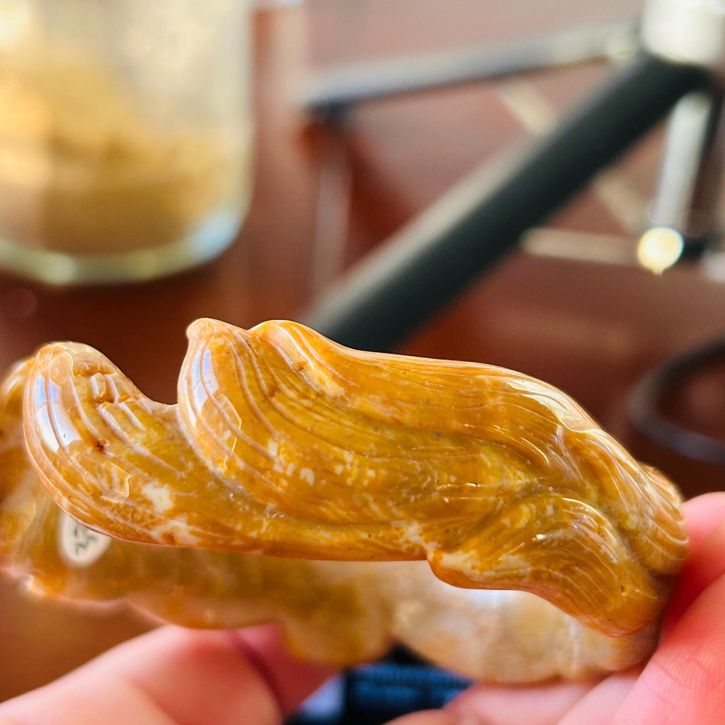 Nine Tail Fox Jade Bangle - Small 56.8mm Fossil Coral Crystal Bracelet | Soluna Gems