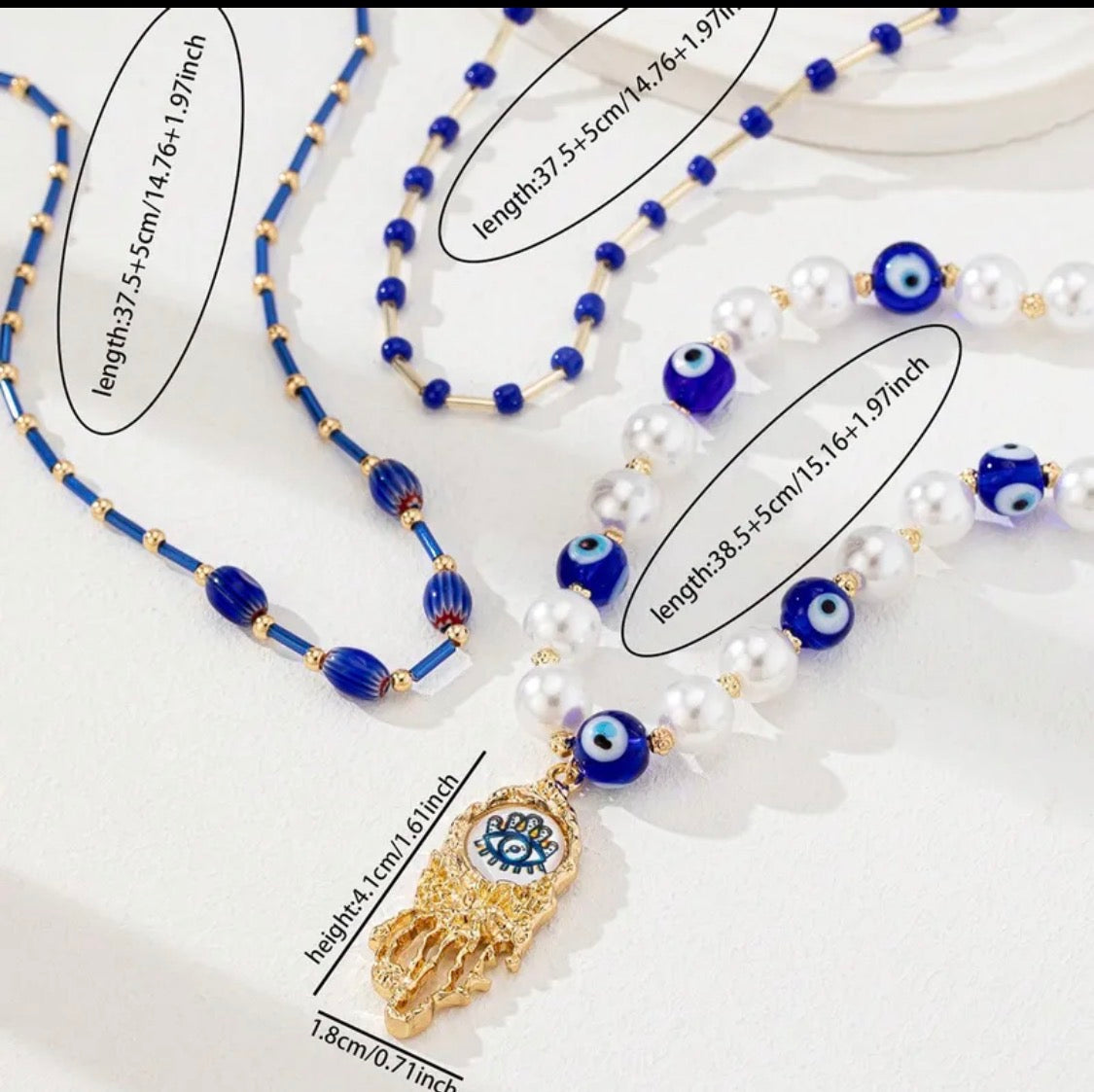 Evil Eye Pearl Hamsa Layered Necklace