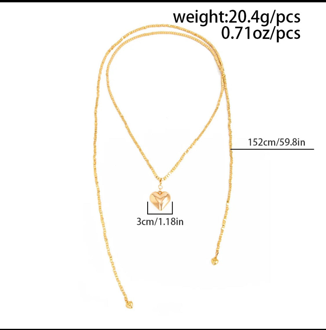 Puffy Heart Wrap Necklace – Stainless Steel