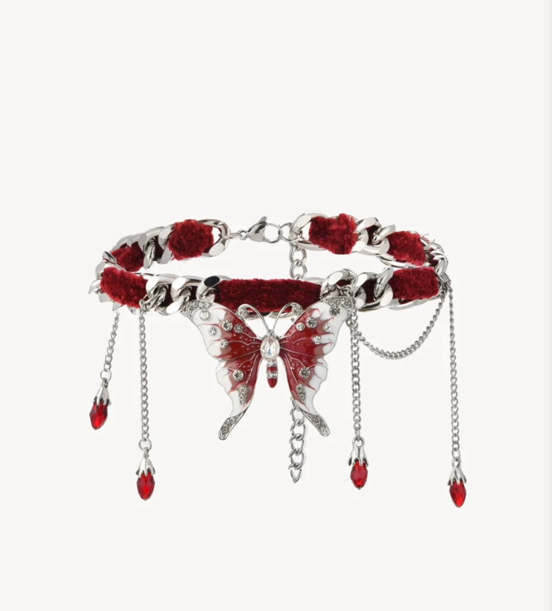 Crimson Butterfly Velvet Chain Choker