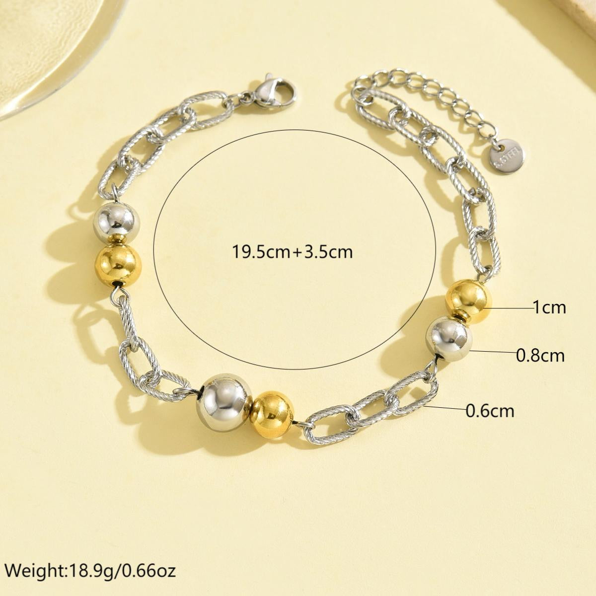 Two-Tone Bead & Chain Bracelet | Gold & Silver Stainless Steel