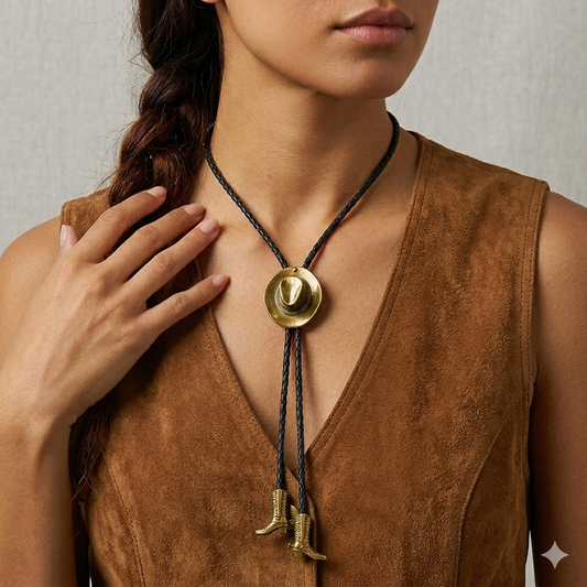 Western Cowboy Hat Bolo Tie Necklace