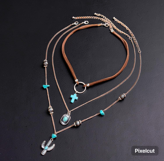 Turquoise Western Layered Necklace Set