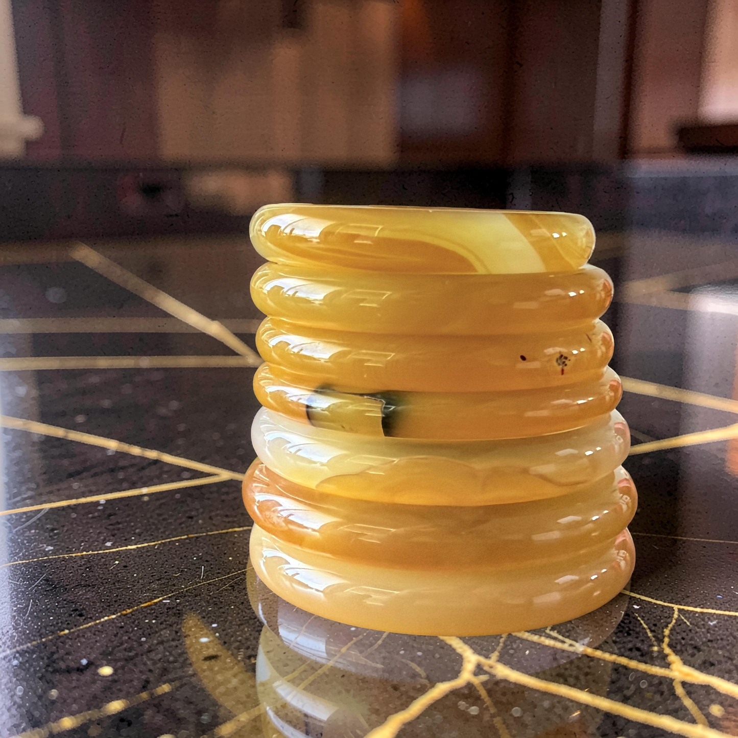 Vivid Honey Agate Bangle Bracelet