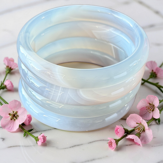 Ethereal Blue Chalcedony Agate Bangle Bracelet