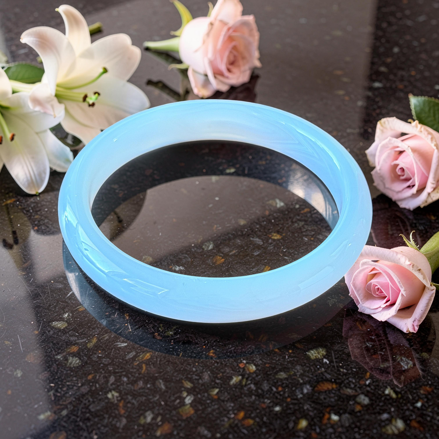 Ethereal Blue Chalcedony Agate Bangle Bracelet