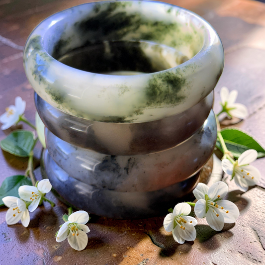 Green Moss Agate Bangle Bracelet | Natural Gemstone | Sizes 58–62mm