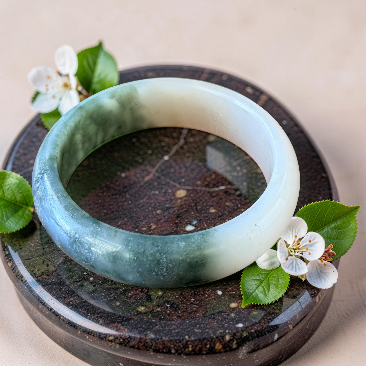Green Moss Agate Bangle Bracelet | Natural Gemstone | Sizes 58–62mm