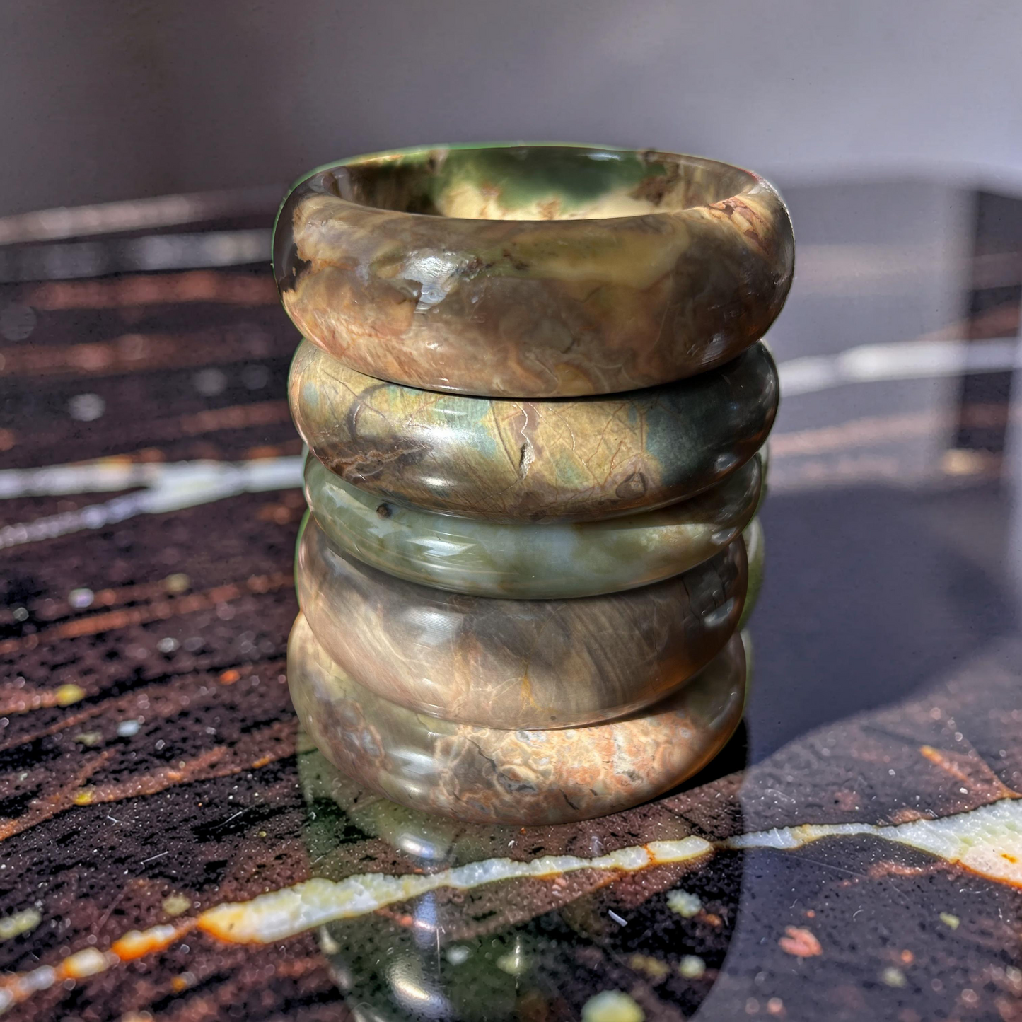 Green Flower Agate Natural Stone Bangle Bracelet