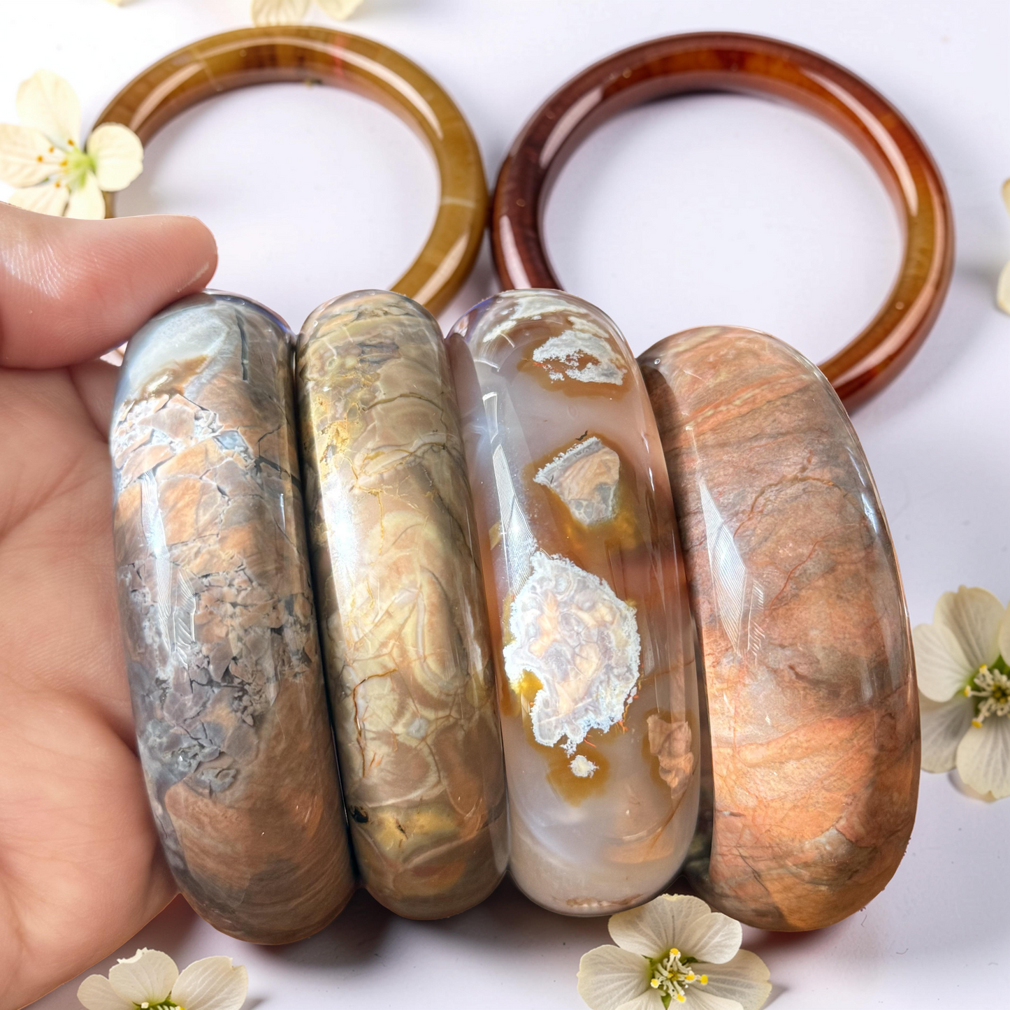 Small to Large Wrist, Brown Agate Bangle Bracelet - Natural Gemstone Jewelry - Elegant Translucent Stone Accessory - Natural Crystal GEO