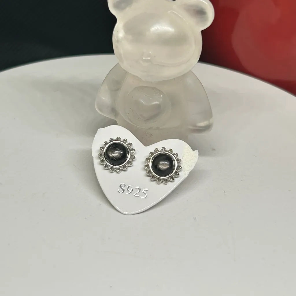 Silver Sheen Obsidian Sunflower Studs – Protective Light in S925 Silver