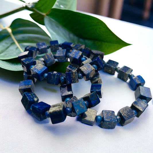 Lapis Lazuli Gold Shimmer Beaded Bracelet | Stretchable Crystal Bracelet | Custom Resizable Bracelet | Healing Stone Jewelry | Gift for Her