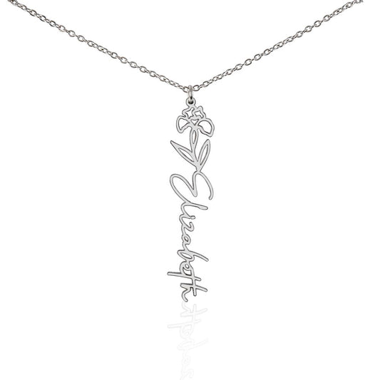 Personalized Birth Flower Name Necklace – Custom Engraved Jewelry with Your Birth Month Flower