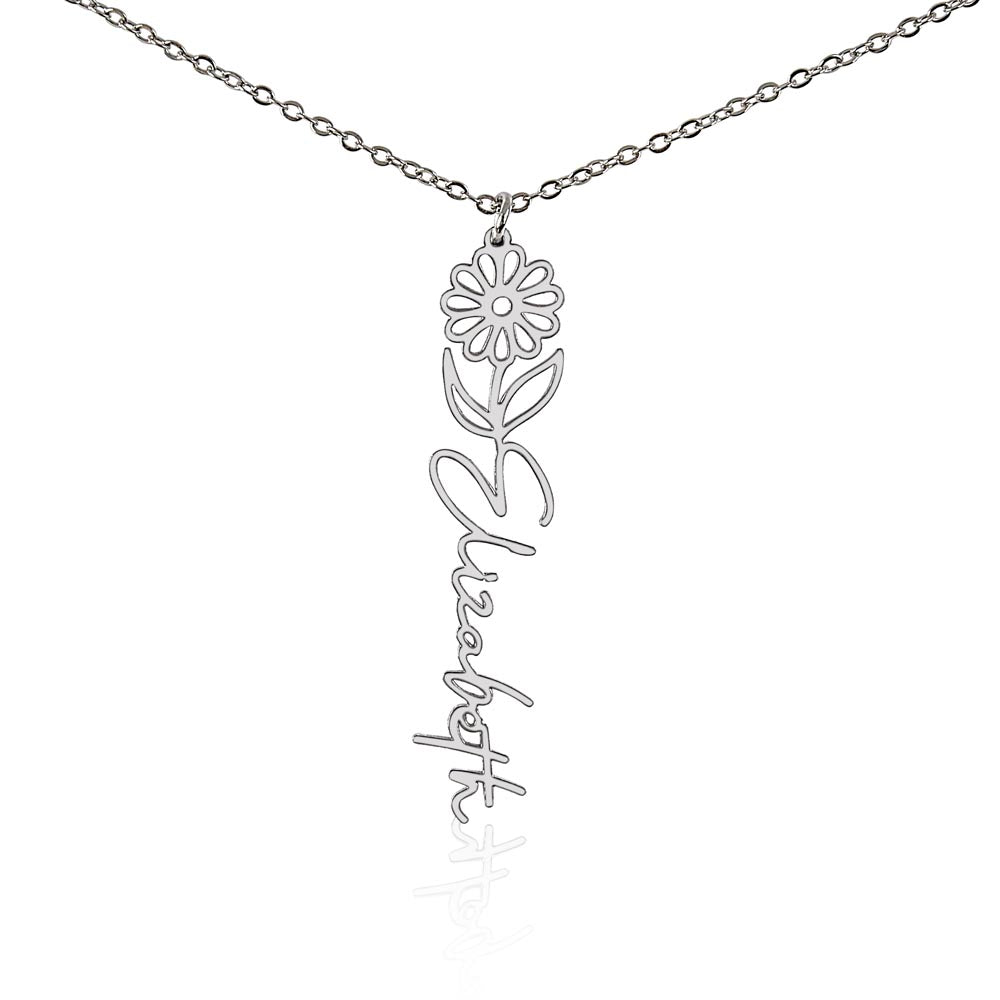 Personalized Birth Flower Name Necklace – Custom Engraved Jewelry with Your Birth Month Flower