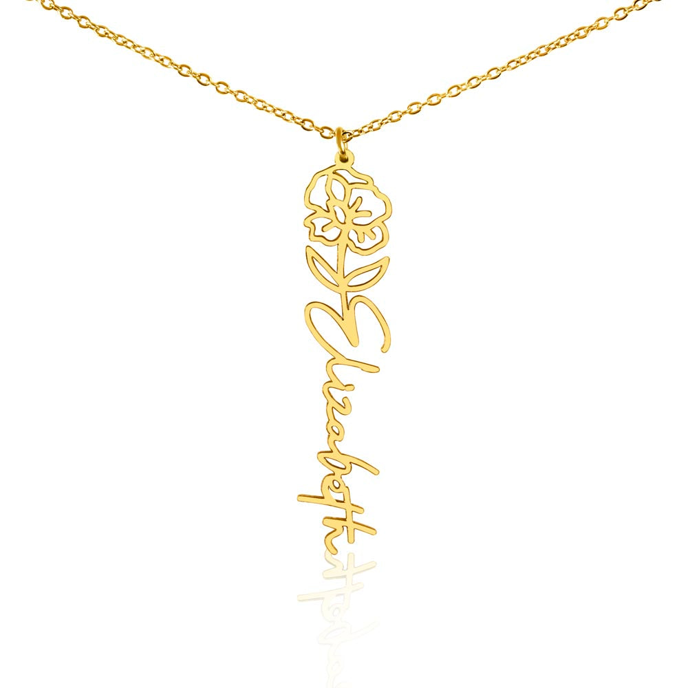 Personalized Birth Flower Name Necklace – Custom Engraved Jewelry with Your Birth Month Flower