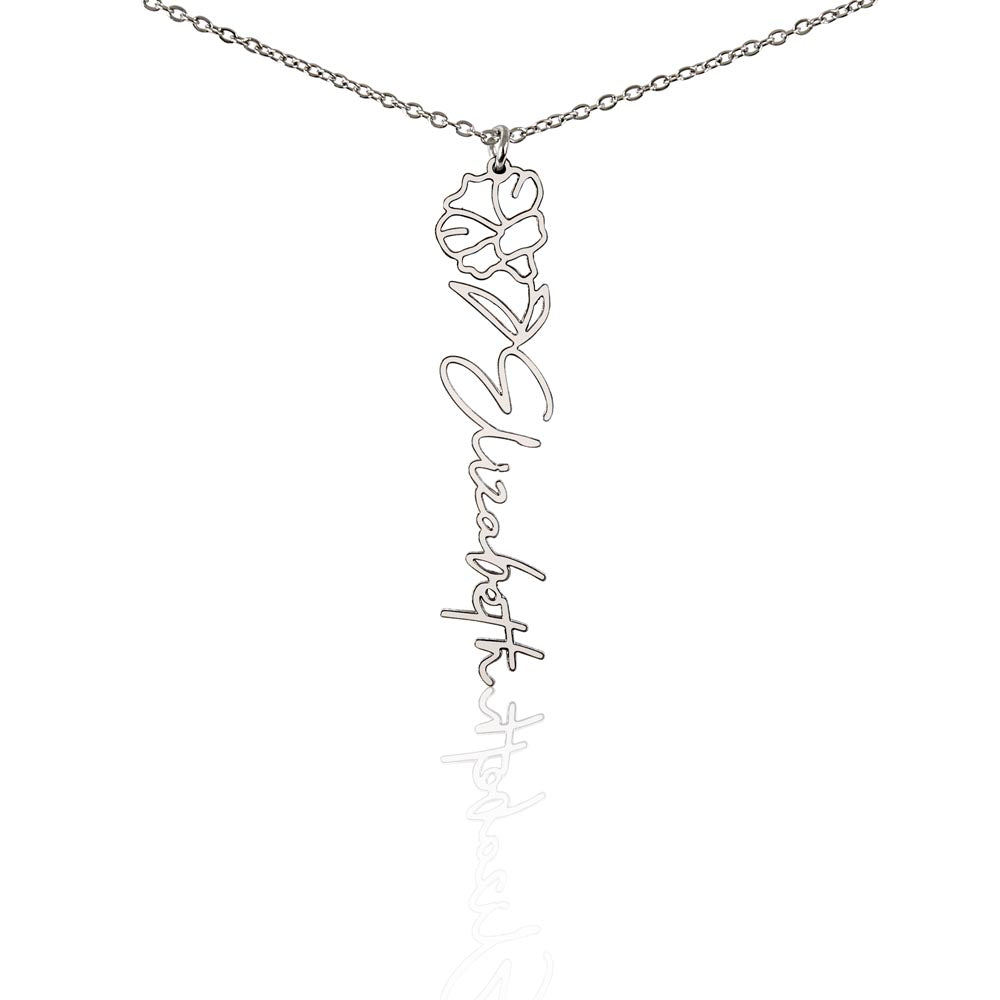 Personalized Birth Flower Name Necklace – Custom Engraved Jewelry with Your Birth Month Flower