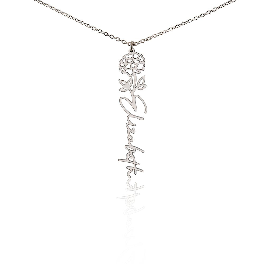 Personalized Birth Flower Name Necklace – Custom Engraved Jewelry with Your Birth Month Flower