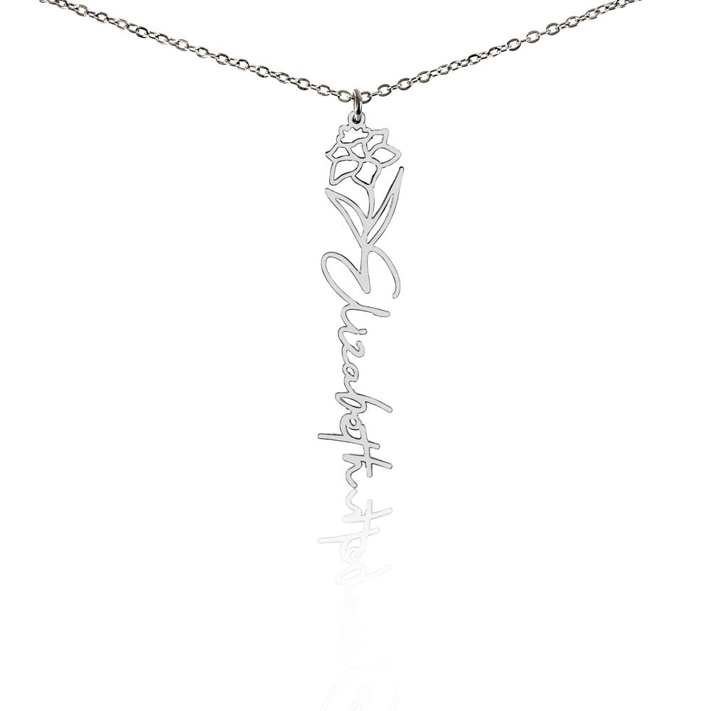 Personalized Birth Flower Name Necklace – Custom Engraved Jewelry with Your Birth Month Flower
