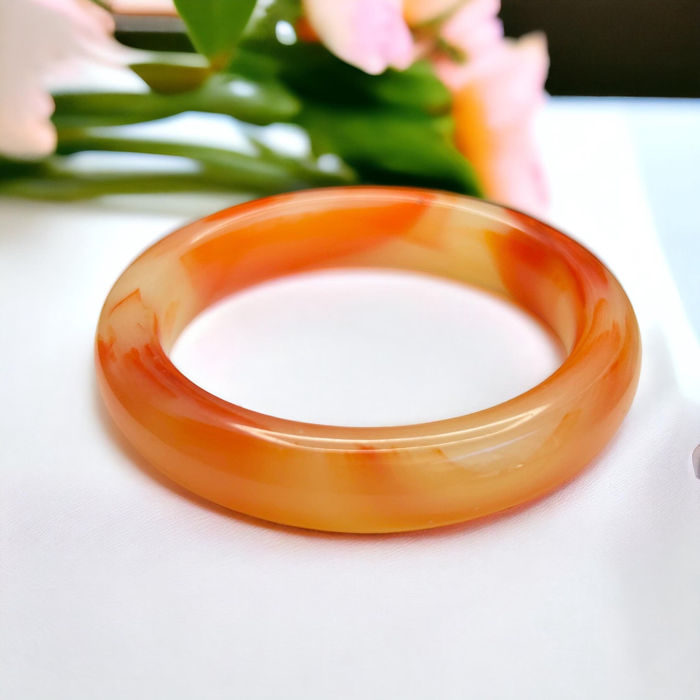 Natural Agate Bangle | Red Orange Banded Agate Bracelet | Handmade Bangles | Agate Jewelry | Women’s Gift
