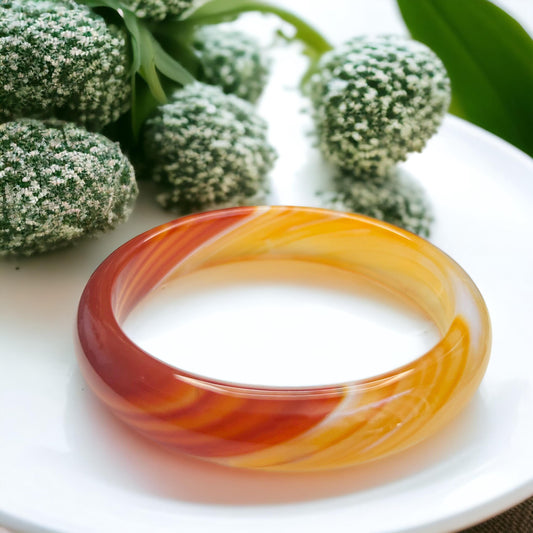 Natural Agate Bangle | Red Orange Banded Agate Bracelet | Handmade Bangles | Agate Jewelry | Womenβs Gift