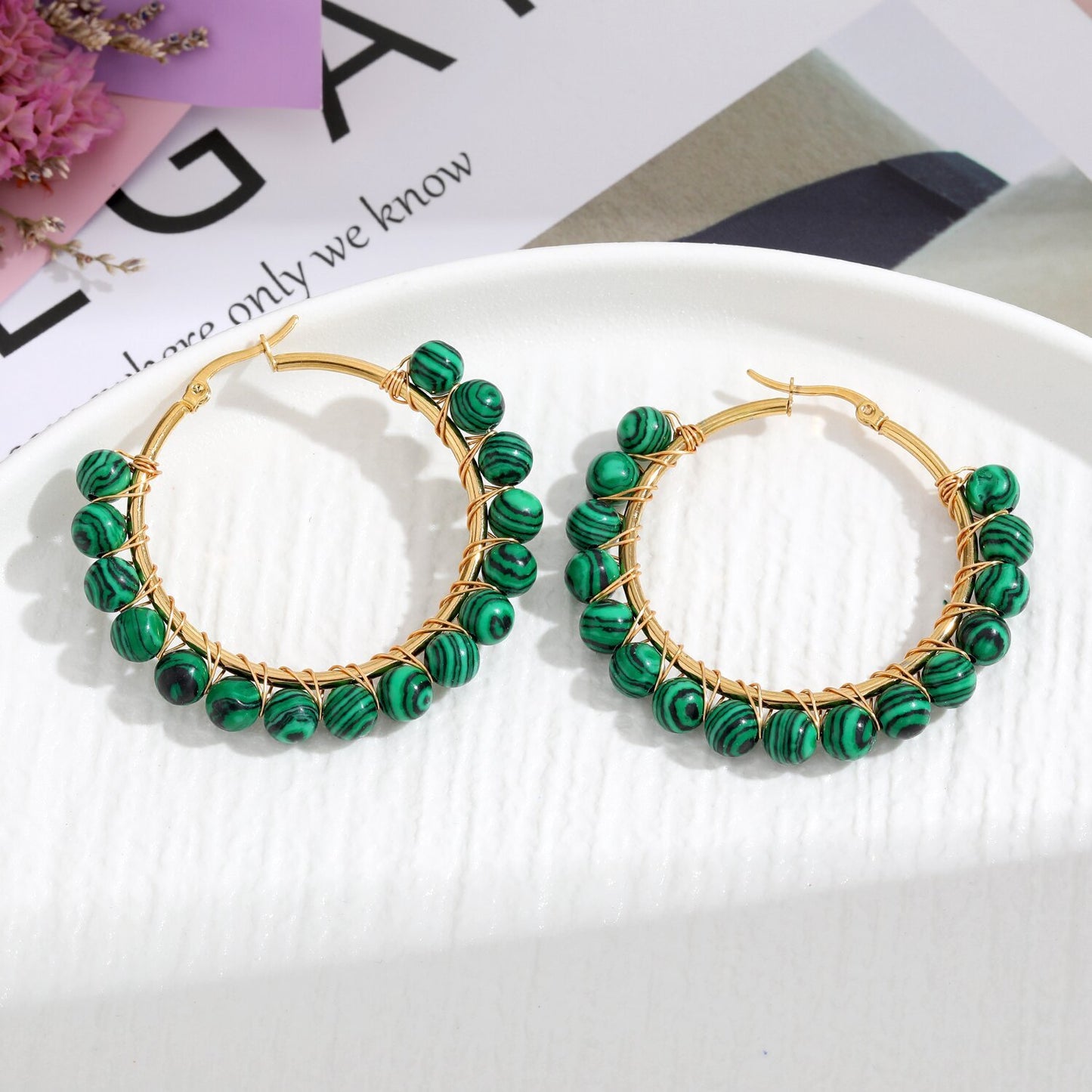 Natural Stone Stainless Steel Winding Earrings
