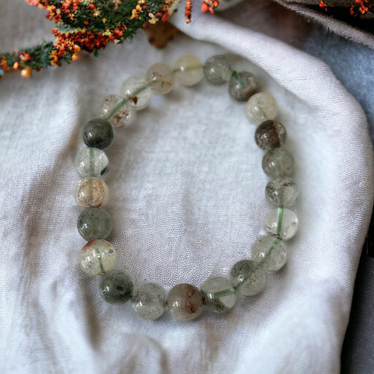8mm Genuine Natural Garden Phantom Quartz Beads Bracelet, four seasons, healing bracelet, Gift for her, gift for him, Real Garden Quartz