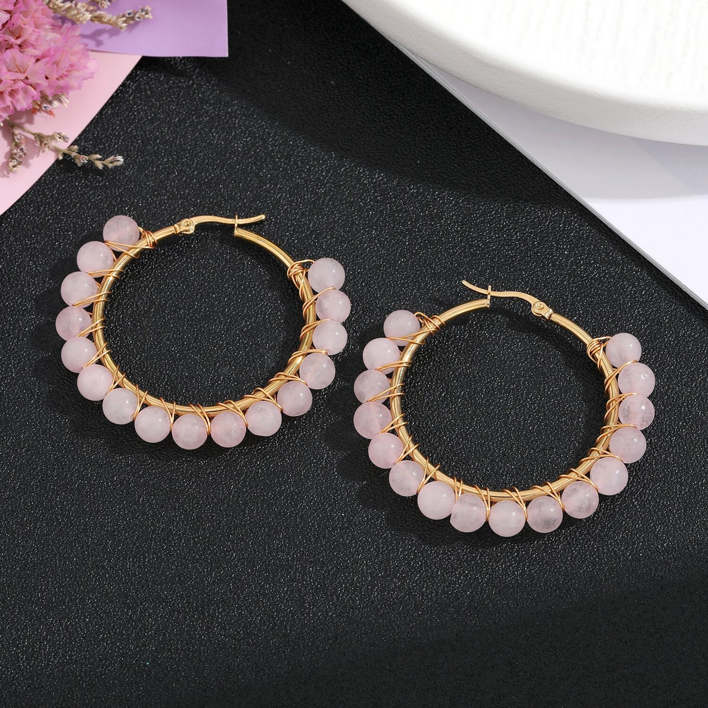 Natural Stone Stainless Steel Winding Earrings