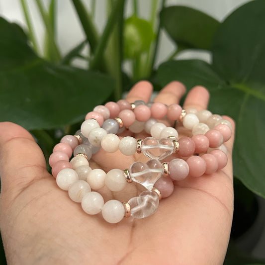 Pink Opal, Pink Aventurine, and Clear Quartz Heart Healing Bracelet - Emotional Healing, Love & Confidence - 8mm Natural Gemstone Beads Gift
