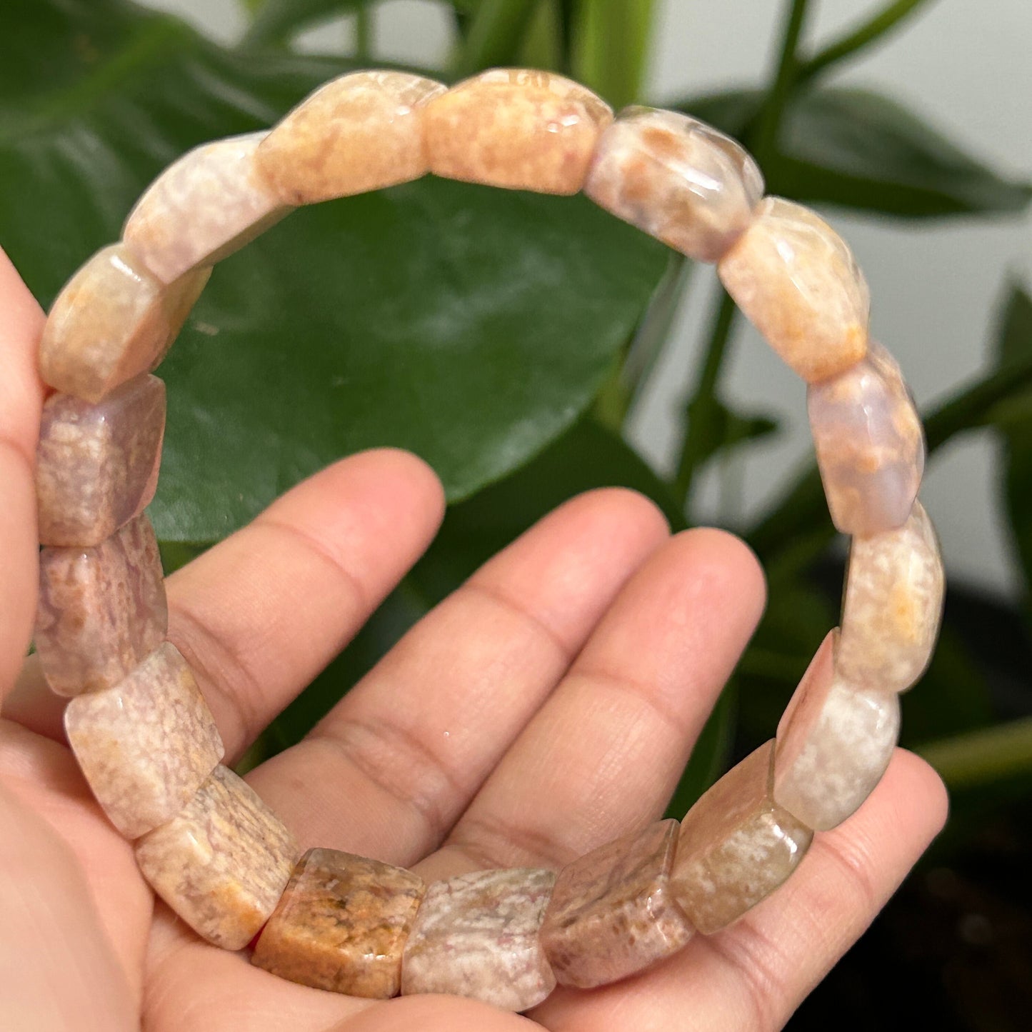 18cm Natural Fossil Coral Jade Soft Bangle | Natural Square Coral Jade Bracelet | Natural Ocean Coral Bangle | Stretchy Bangle, Gift for Her