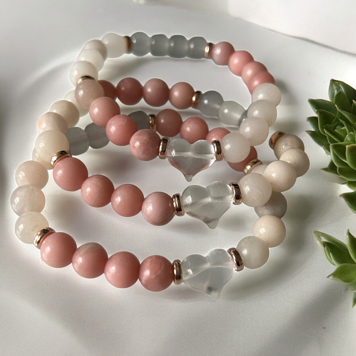 Pink Opal, Pink Aventurine, and Clear Quartz Heart Healing Bracelet - Emotional Healing, Love & Confidence - 8mm Natural Gemstone Beads Gift