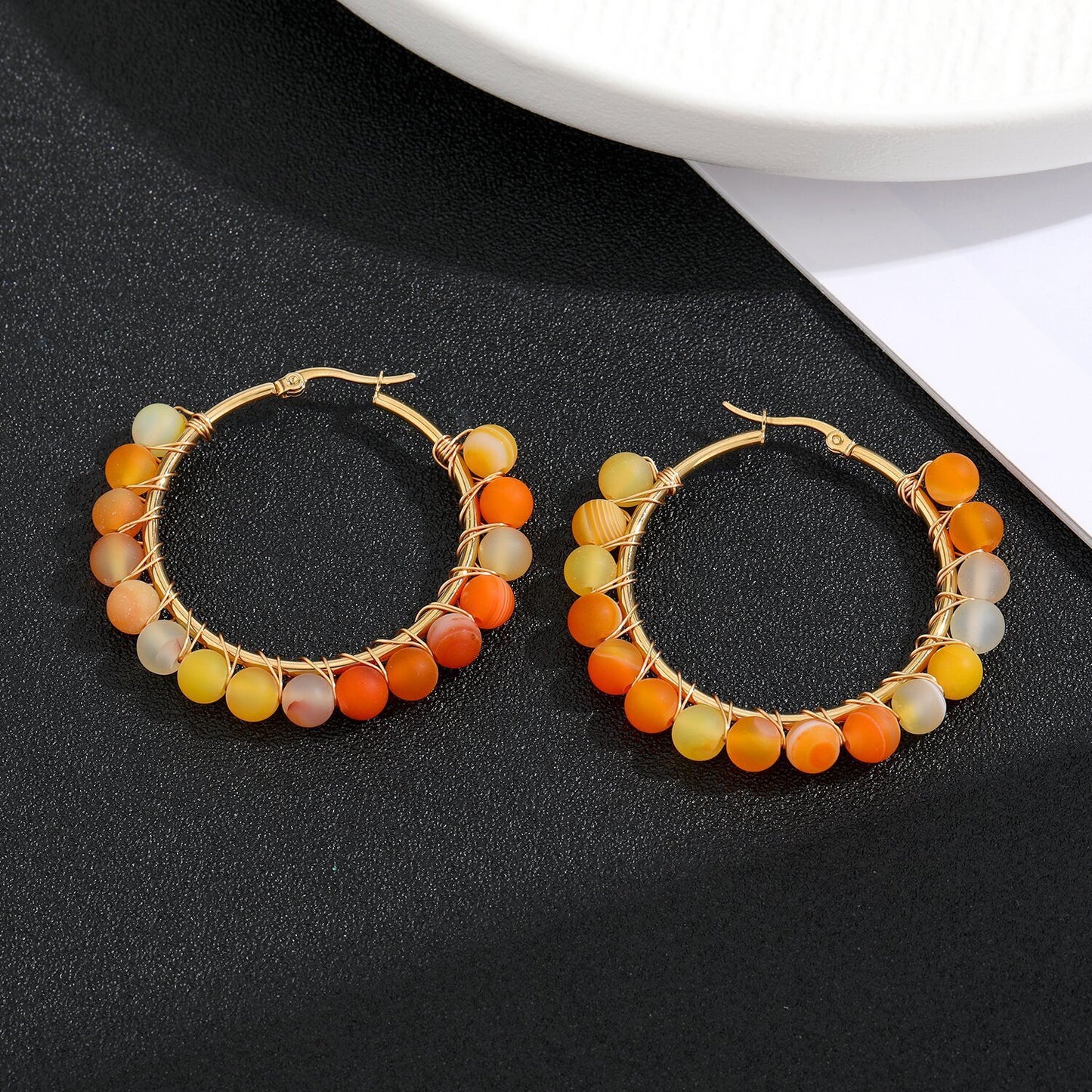 Natural Stone Stainless Steel Winding Earrings