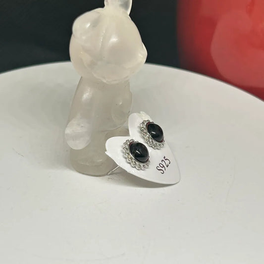 Silver Sheen Obsidian Sunflower Studs - S925 Sterling Silver Earrings