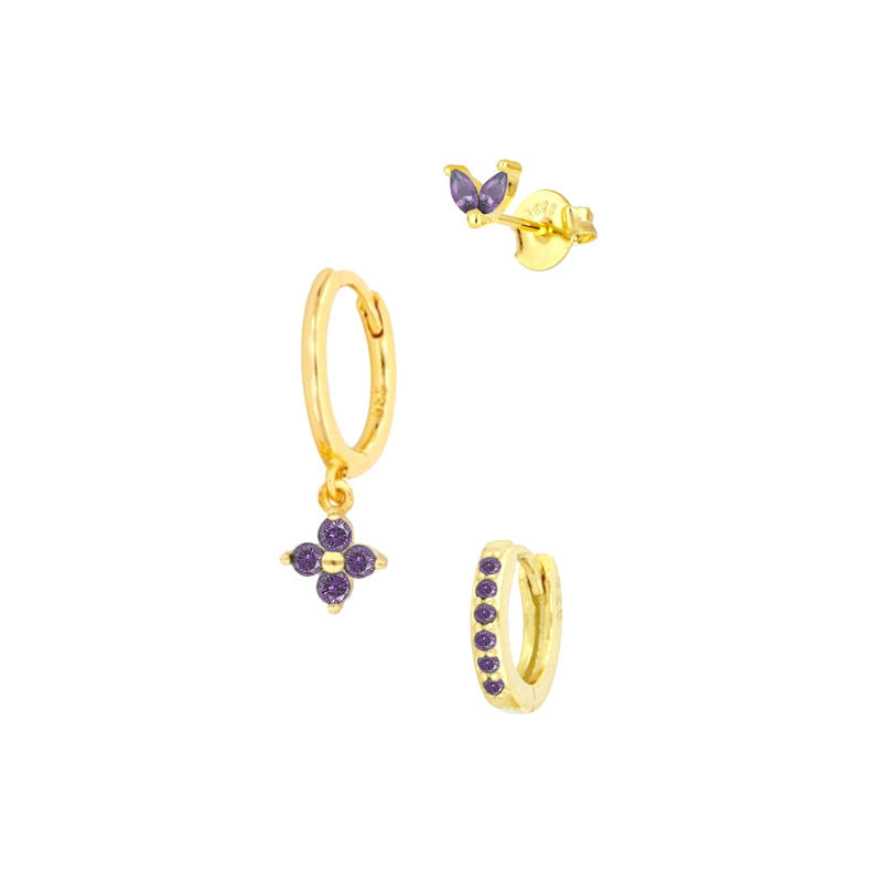 Women's Floral Clover Stacked Earrings Set Daith Earrings