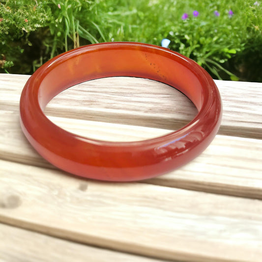 Natural Red Banded Agate Bangle - Handcrafted Crystal Healing Bracelet