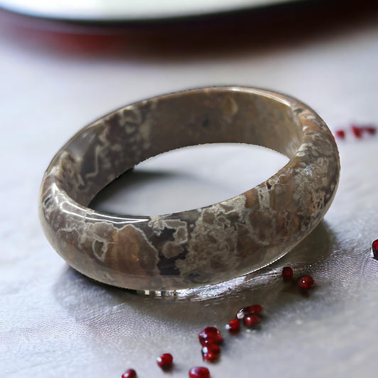 Moravato Ocean Jasper Bangle Bracelet With Orb Flowers -63mm Large Wrist Bangle Bracelet, Natural Crystal Bangle, Unique Flower-like Pattern