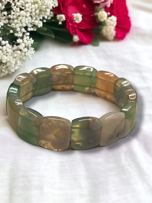 Green Flower Agate Soft Bangle Bracelet With Green Flower Agate | Sakura Flower Agate | Crystal Soft Bangle | Agate Bangle | Gift for her