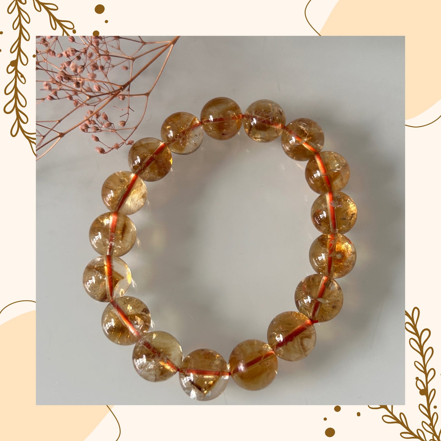 Citrine Stone Bracelet: Natural Yellow Crystal, Spiritual Healing (11cm)