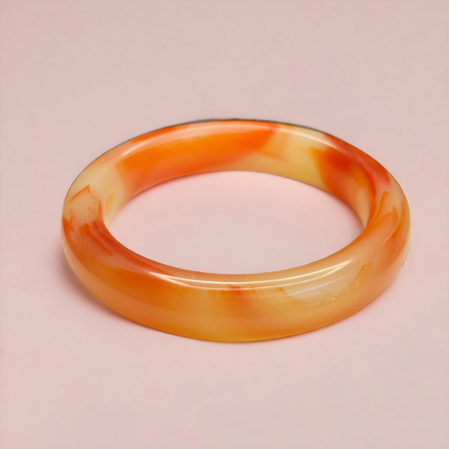 Red Orange Banded Agate Bangle: Handmade Natural Stone Bracelet