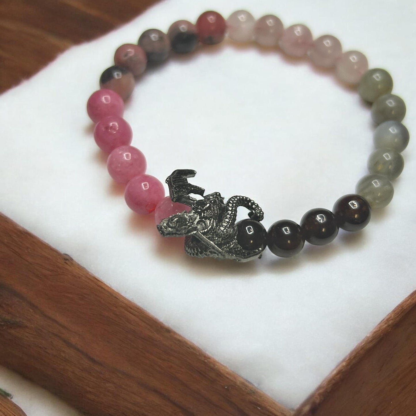 Love Spell Crystal Bracelet: Dragon Charm, Healing Energy Jewelry
