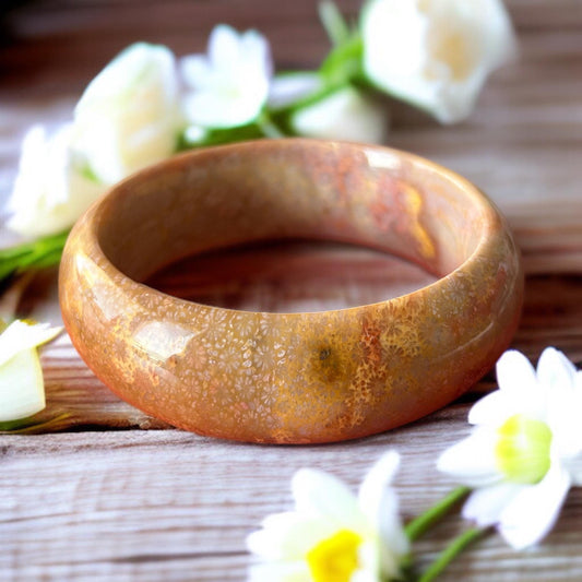 Fossilized Coral Bangle: Celestial Eye Phoenix Tail Jade Bracelet (58.6mm)