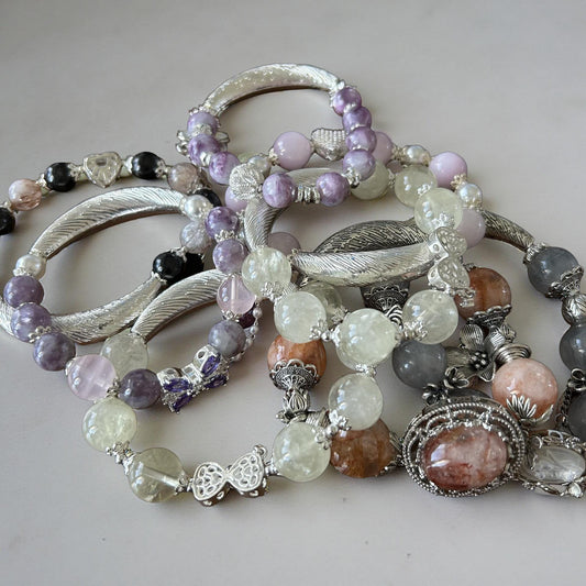 Handmade Natural Gemstone Beaded Bracelets with Silver Accents – Crystal Healing Jewelry