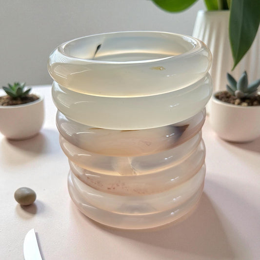 1pc Translucent Milky White Agate Stone Bangle Bracelet, Natural Chalcedony
